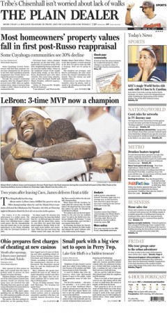 lebron-front-page-cleaveland-plain-dealer