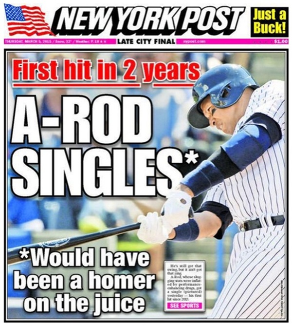 New York Post takes shot at Alex Rodriguez on newspaper cover | Larry ny post sports mets