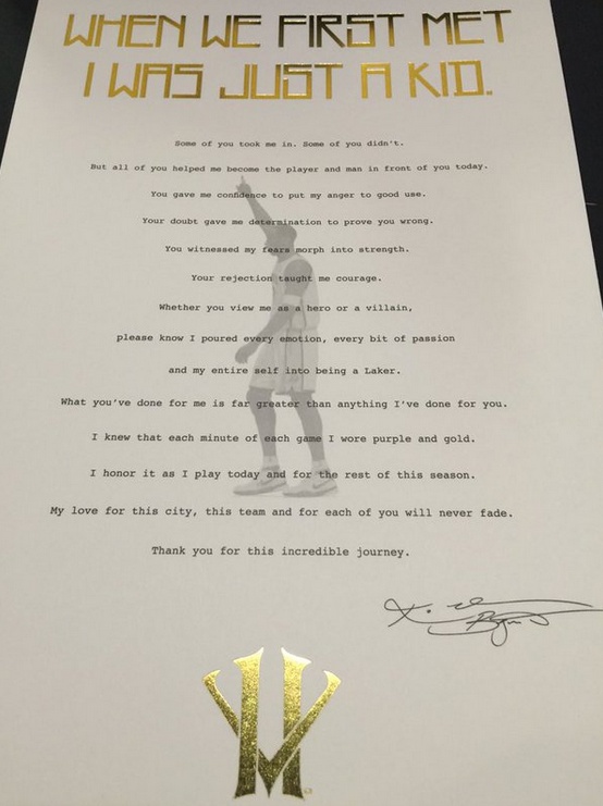 Kobe bryant dear basketball 2024 letter