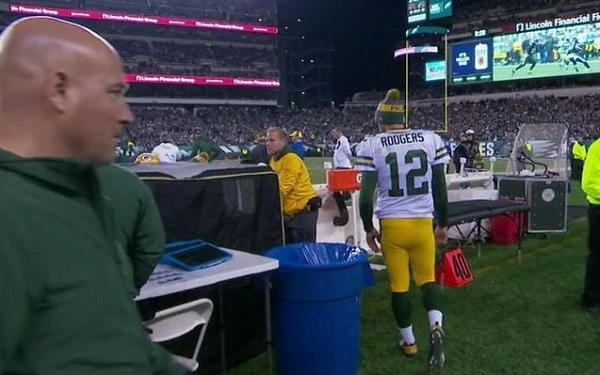 Image result for Aaron Rodgers went into this mysterious tent on the Packers sideline