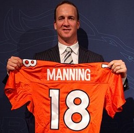 Peyton Manning dons new Denver Broncos jersey for DIRECTV