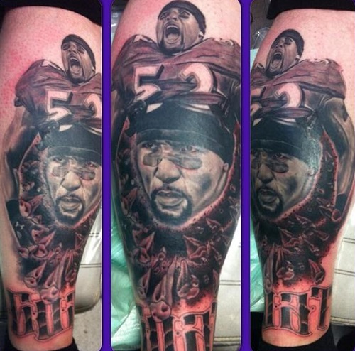 Ray Lewis calf tattoo