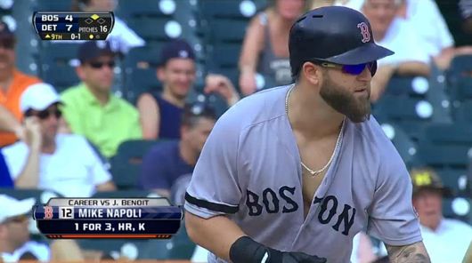 Mike Napoli shows some skin at the plate