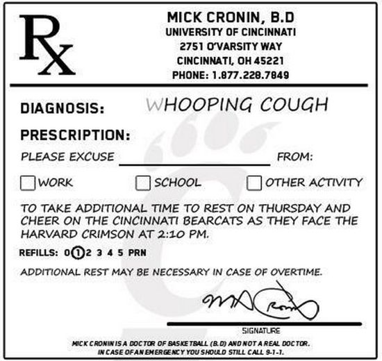 mick cronin creates doctors note for cincinnati fans to