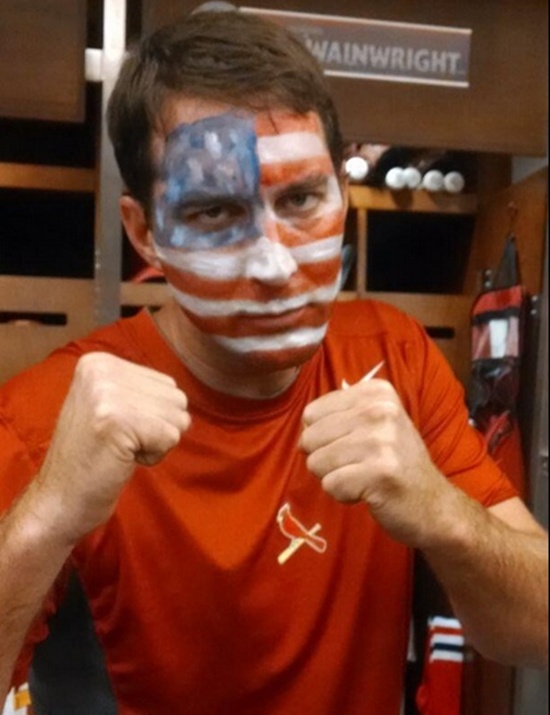 Adam Wainwright has American flag painted on face in support of