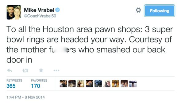 Burglars make off with Texans LB coach Mike Vrabel's Super Bowl rings