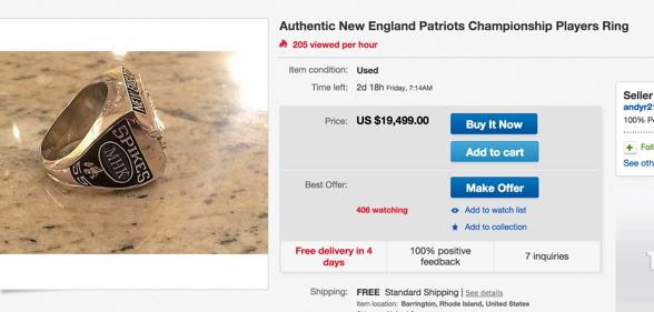 Brandon Spikes' Patriots 2011 AFC Championship Ring For Sale On    (Photos) 