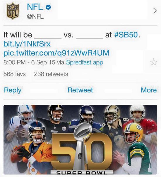 NFL excludes Tom Brady in Super Bowl 50 promo tweet