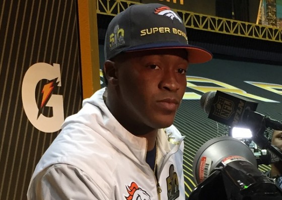 Demaryius Thomas meets with the media