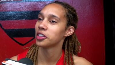 Brittney Griner speaking with the media