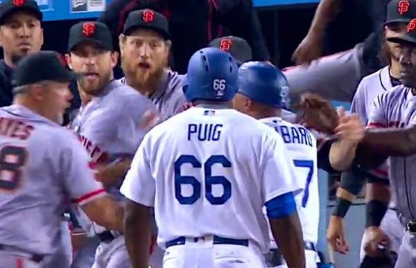 Yasiel Puig gives an interview in the Dodgers locker room