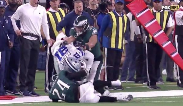 Watch: Ezekiel Elliott flagged for lowering his helmet to initiate contact