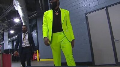 James Harden neon suit