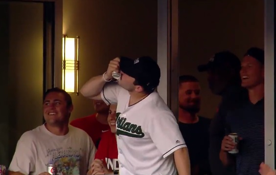 Watch: Baker Mayfield shotguns a beer at Indians game | Larry Brown Sports