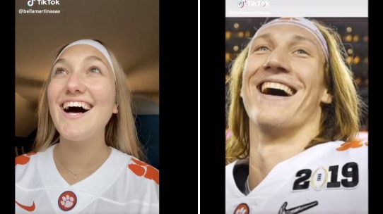 Trevor Lawrence lookalike girl Bella Martina from TikTok video attends  Clemson game