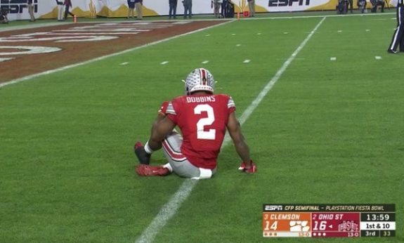 JK Dobbins Limps To Locker Room With Left Ankle Injury