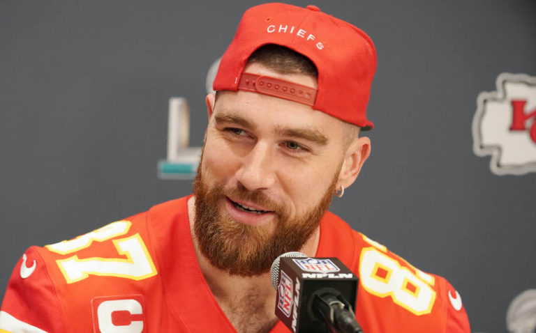 travis kelce no shirt