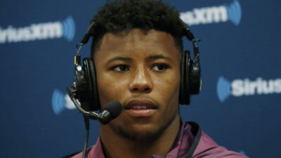 Saquon Barkley with a headset on