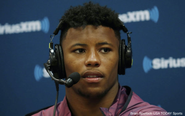 Saquon Barkley with a headset on