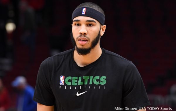 Jayson Tatum warming up