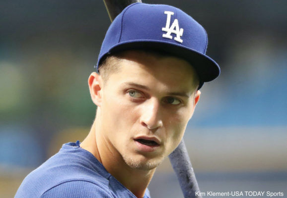 Corey Seager with a bat