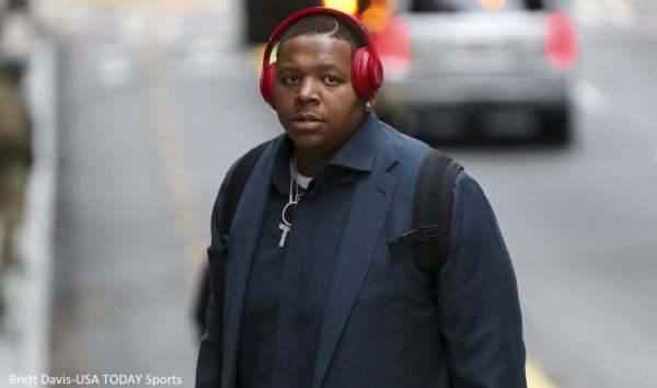 Trent Brown in street clothes