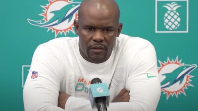 Brian Flores at a press conference