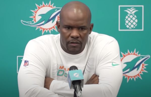 Brian Flores at a press conference