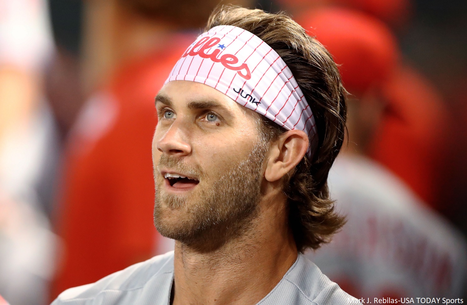 Bryce Harper Wears Phillie Phanatic Headband Under Helmet In