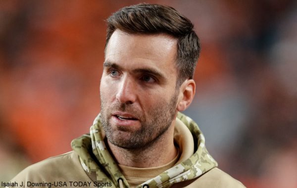 Joe Flacco in a hoodie