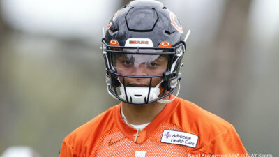 Justin Fields in a practice uniform