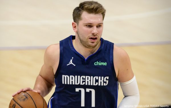 Luka Doncic bringing the ball up the floor
