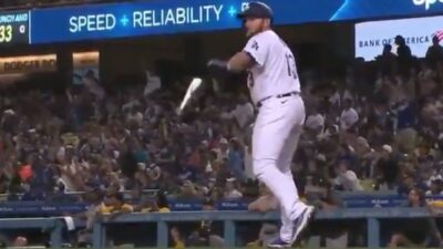 Max Muncy bat toss