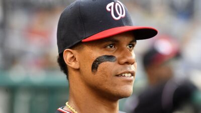 Juan Soto in a Nats hat