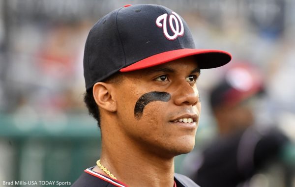 Juan Soto in a Nats hat