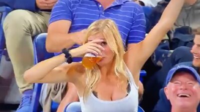 blonde US Open beer chug