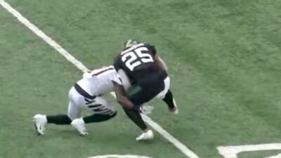 Michael Hilton makes a tackle