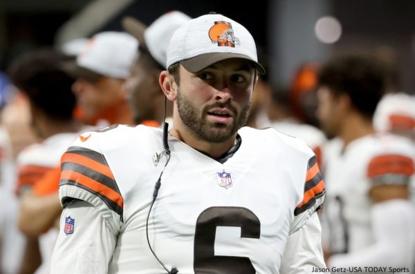 Baker Mayfield on the sidelines