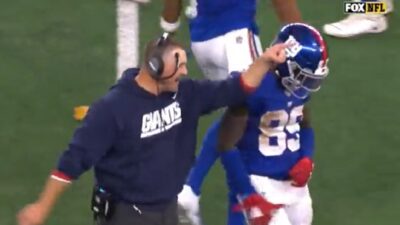 Joe Judge points Kadarius Toney to the locker room