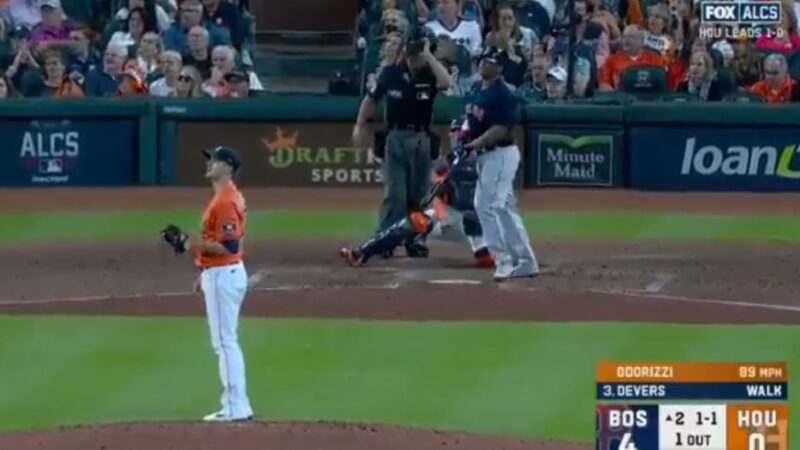 Rafael Devers watches his ball