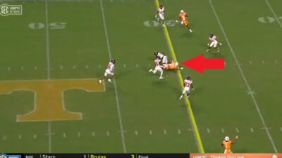 Jacob Warren near the first down marker