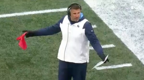 Mike Vrabel angrily throws his challenge flag