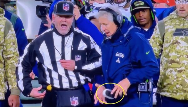 Pete Carroll threw a hand warmer