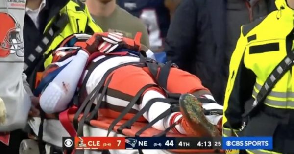 Troy Hill taken off on a stretcher