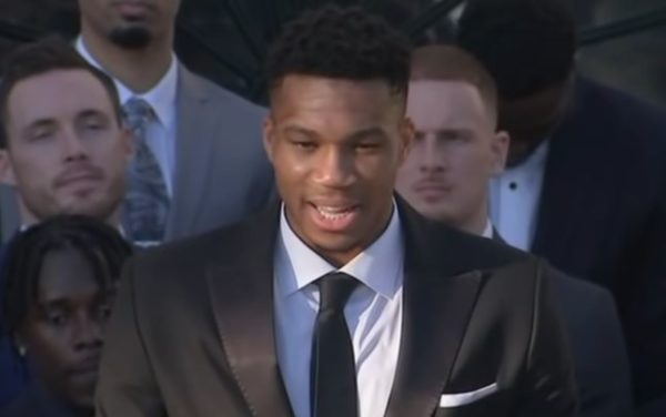 Giannis Antetokounmpo speaking at the White House