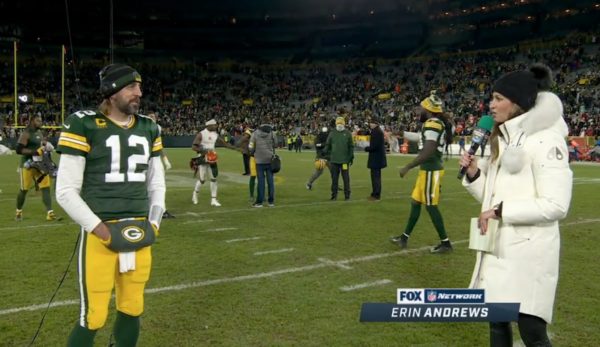 Aaron Rodgers is interviewed by Erin Andrews