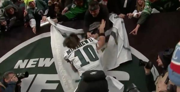 Gardner Minshew celebrates with an Eagles fan