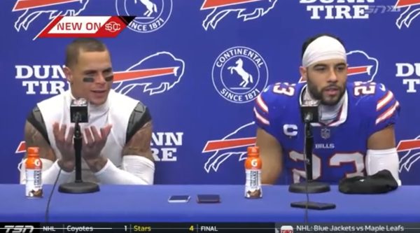 Jordan Poyer and Micah Hyde at a press conference