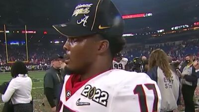 Nakobe Dean celebrates with the wrong hat
