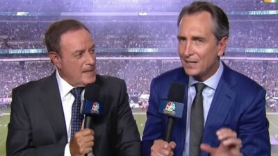 Al Michaels next to Cris Collinsworth